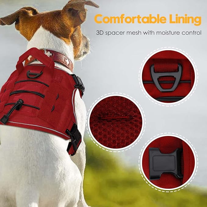 Heavy-Duty Tactical Dog Harness for Large Dogs, No Pull Adjustable Reflective Pet Vest with Molle System, K9 Military-Grade Control for Service Training, Outdoor & 10+ Breeds, Red, Small-Mewly Pet