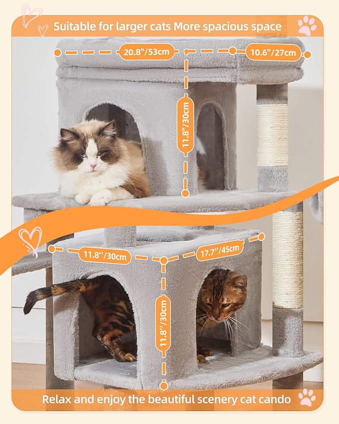 Taoqimiao 83In Heavy Duty Cat Tree, Suitable 20lb+ Large Cats, XXL-Cat Tower for Indoor Cats Large Adult, 2 Luxurious Cat Cando with 8 Scratching Posts,Oversized Metal Hammocks, Light Gray MS032W-Mewly Pet