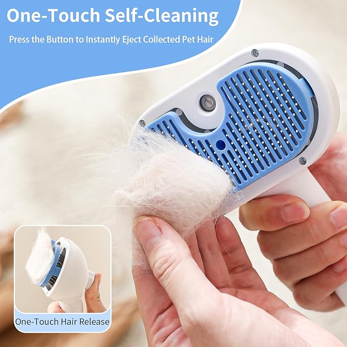 Cat Steam Brush for Shedding,3 In 1 Steam Brush for Dogs & Cats,Spray Hair Removal Comb,Includes Waterless Shampoo,Suitable for Long-haired and Short-haired Pets-Mewly Pet