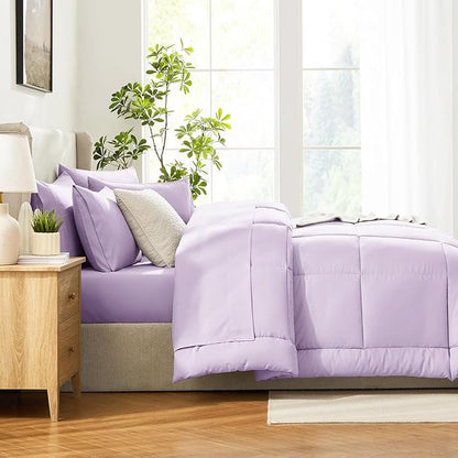 CozyLux Full Size Comforter Sets Lavender, 7 Pieces Bed in a Bag, Light Purple Comforter Full Size, All Season Bedding Sets with Stitch Quilted Comforter, Flat Sheet, Fitted Sheet, Pillowcases