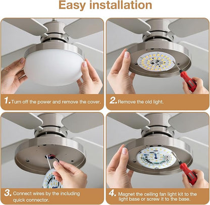 4 inch LED Retrofit Light Kit for Ceiling Fan Light Replacement Panel PCB 18W 6000K 2200LM 120V CRI90 Dimmable ETL (White 6000K)