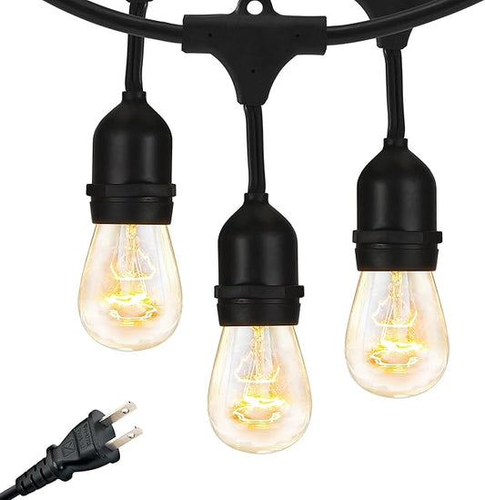 Brightech Ambience Pro Incandescent Outdoor String Lights - Commercial Grade Waterproof Patio Lights with 48 Ft Dimmable Edison Bulbs, Porch String Lights for Patio, Backyard - 15 Bulbs 11W