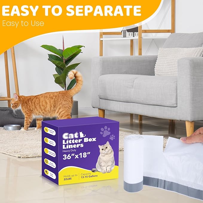 30 Count Cat Litter Liners Large, Jumbo Drawstring Extra Durable Pet Cat Pan Liners Extra-Thick Kitty Litter Box Bag 36" x 19"-Mewly Pet