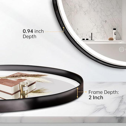32 Inch Round Led Mirror, Bathroom Mirror with Lights, Black Metal Framed Frontlit Circle Mirrors for Wall with Anti-Fog, Memory Function, 3 Color Temperature, Dimmable Makeup Mirror
