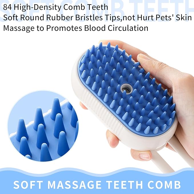 Cat Steam Brush for Shedding,4 in 1 Grooming Brush for Cats and Dogs,Deshedding,Massage,Cleaning & Anti-Static All In One,Suitable for Long & Short Haired Pets,Includes Waterless Shampoo,Blue-Mewly Pet