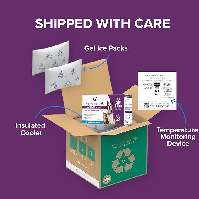 Visbiome® Vet Advanced GI Care Probiotic for Dogs & Cats – 225B CFU, 8-Strain Formula – Veterinarian Recommended, Clean Label Certified – 90 Packets-Mewly Pet