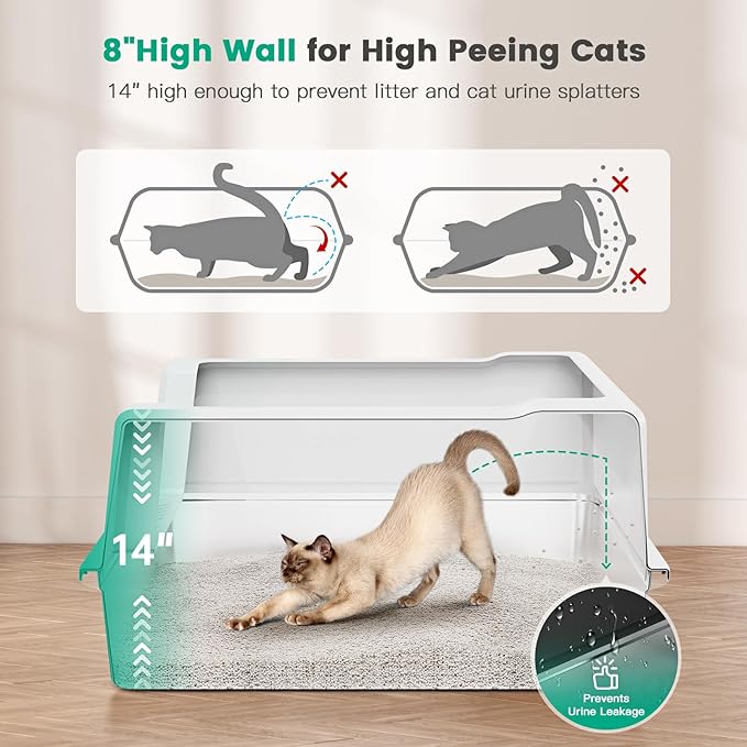 Tripamin XXL Stainless Steel Litter Box with High Sides 28"x20.5"x14" Extra Large Metal Litter Box for Big Cats&Multiple cat, Jumbo Top Entry Litter Pan with lid (White, XXX-Large)-Mewly Pet