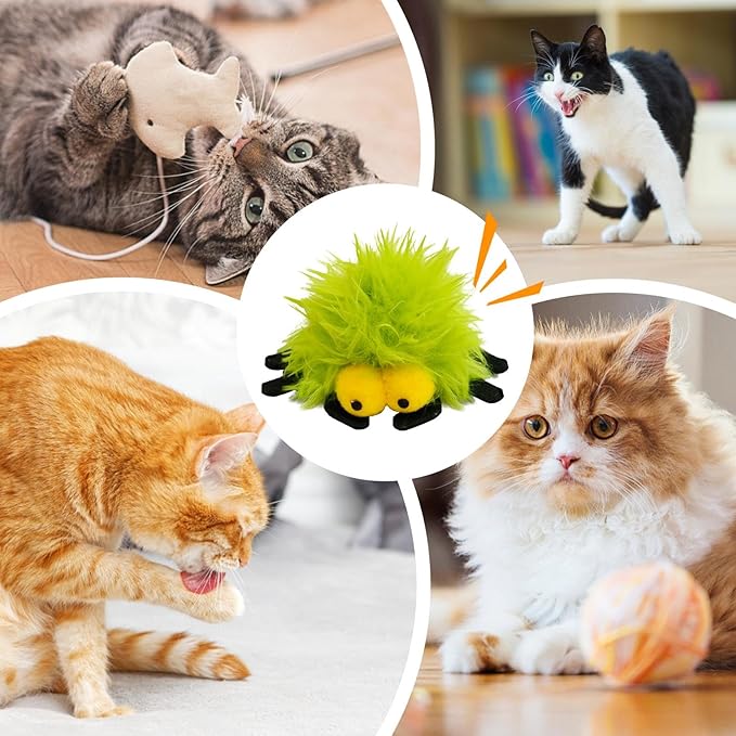 2 Pack-Spider Cat Kicker Toy with Catnip & Bell Inside, Cat Stuffed Animal Soft Cat Toys, Cute Cat Feather Toy Plush Cat Toy, Cat Nip Toys Cat Toys for Bored Cats, Interactive Cat Toys for Indoor Cats-Mewly Pet