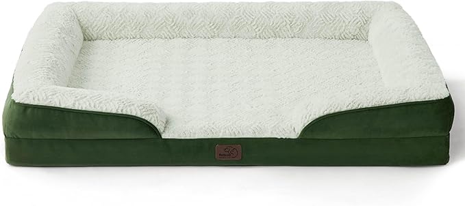 Bedsure Orthopedic Dog Beds Large Sized Dog - Washable Large Dog Cat Bed Waterproof, Comfort Dogs Couch Sofa with Washable Removable Cover, Pet Bed with Nonskid Bottom, Plush-Green, 35"-Mewly Pet