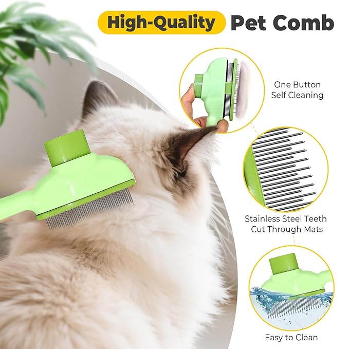 Cat Steam Brush for Shedding, 4 in 1 Rechargeable Steam Brush for Cats and Dogs, Anti-Static, Massage, flea comb for cats& Pet Removal Hair Glove,Shedding & Combing All In One!-Mewly Pet