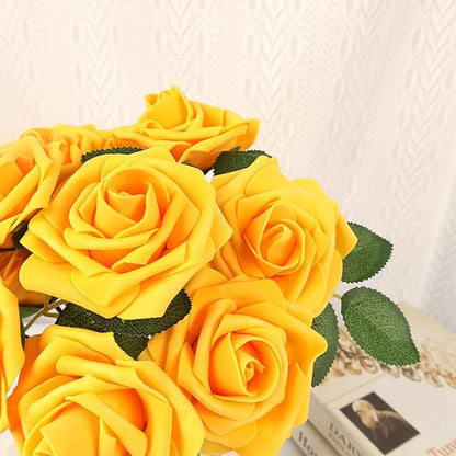 MACTING Artificial Yellow Flowers 30PCS Real Touch Fake Rose Flowers Soft Foam Roses with Stem for Floral Arrangement DIY Table Centerpieces Wedding Bouquet Party Holiday Home Fall Decorations