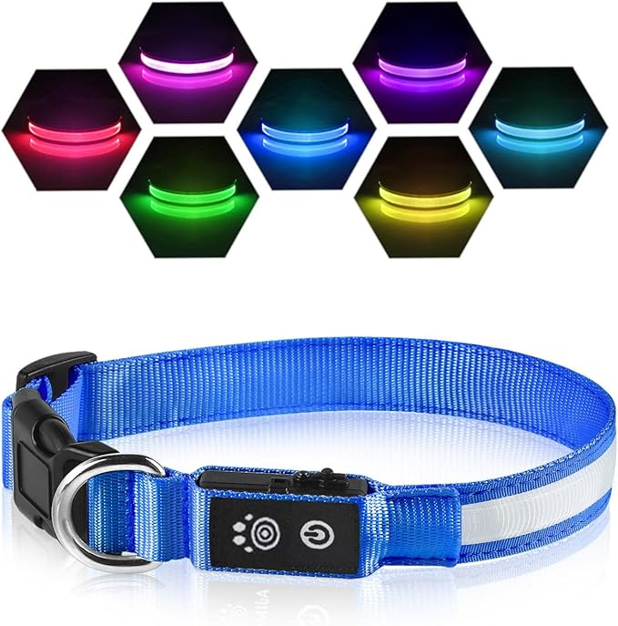 PcEoTllar Light up Dog Collar for Night Walking - LED Dog Collar Light Rechargeable Color Changing, Glow in The Dark Dog Collars Waterproof Glowing Dog Collars for Large Small Medium Dogs-Mewly Pet