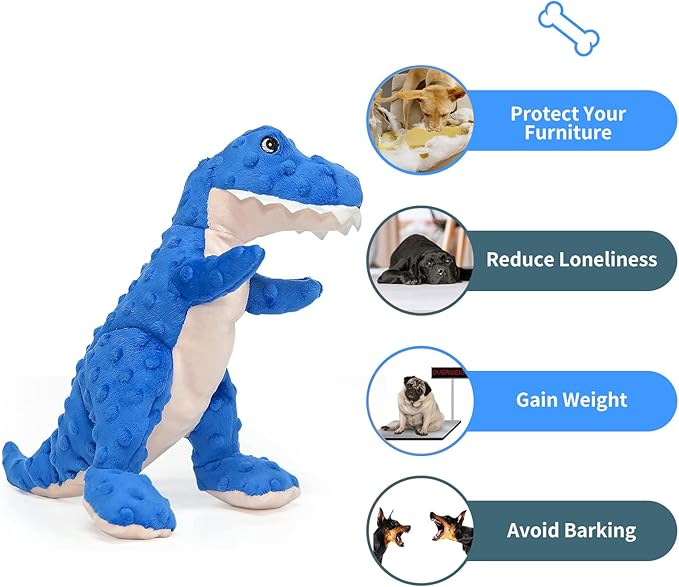DODODOLA Dog Toys Dinosaur Dog Toy Blue Stuffed Animals Chew Toy Plush Squeaky Dog Birthday Toys for Small Large Big Dogs-Mewly Pet