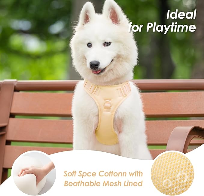 No Pull Dog Harness, Puppy Vest with Front Clip for Small Medium Large Sized Dog(Light Yellow,XL)-Mewly Pet