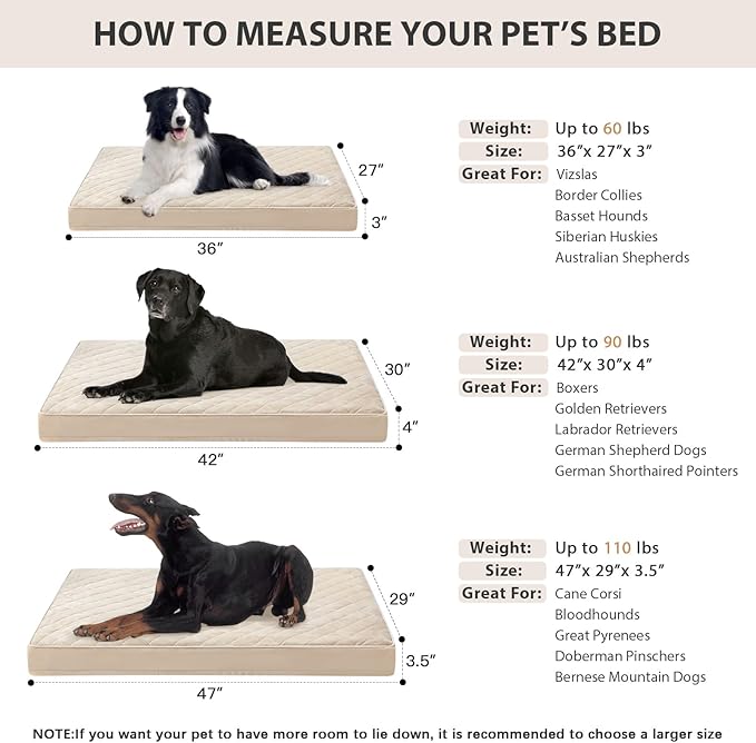 WNPETHOME Orthopedic XL Dog Beds Large Sized Dog, Waterproof Extra Large Dogs Bed with Removable Washable Cover, Multi-Needle Quilting Dogs Crate Bed-Mewly Pet