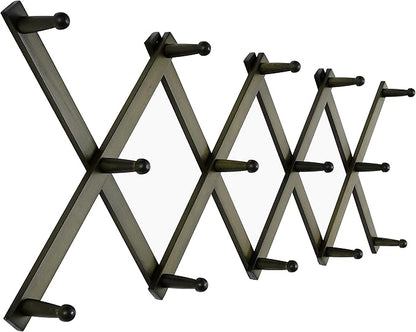 SKOLOO Hat Rack for Wall with 14 Hooks, Solid Wooden, Modern, Expandable Coat Rack Wall Mount for Coats, Hats, Bags, Baseball Caps, Dark Walnut Color
