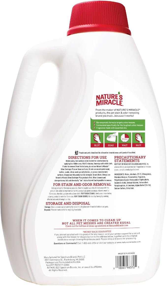 Nature's Miracle Urine Destroyer Plus for Cats, Enzymatic Formula for Severe Cat Urine Stains, 1 Gal-Mewly Pet