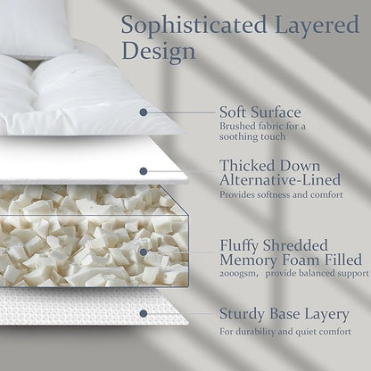 WhatsBedding 5 Inch Memory Foam Mattress Topper Full for Pressure Relief, 100% Cotton Cover, Comfort Supportive Pillow Top Mattress Topper, 2000GSM Fluffy Shredded Memory Foam Filled