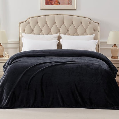 Exclusivo Mezcla Fleece Blanket King Size for Bed, Super Soft and Warm, All Season Use, Cozy, Plush, Lightweight, 120x120 Inches, Black