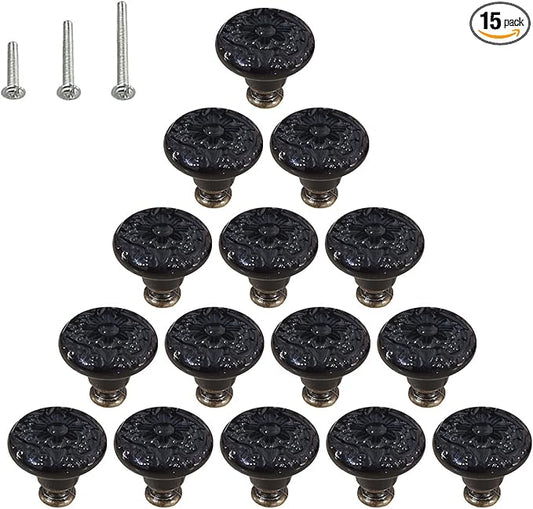 HUAMULAN 15 PCS Cabinet Knobs Glossy Ceramic Dresser Mushroom Table Drawer Cupboard Pull Furniture DIY Wardrobe Solid Color Vintage Handle,with 3 Size Mounting Screws