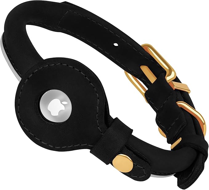 OOPSDOGGY Rolled Leather Dog Collar with Airtag Holder (Black, XS, 8"-11")-Mewly Pet