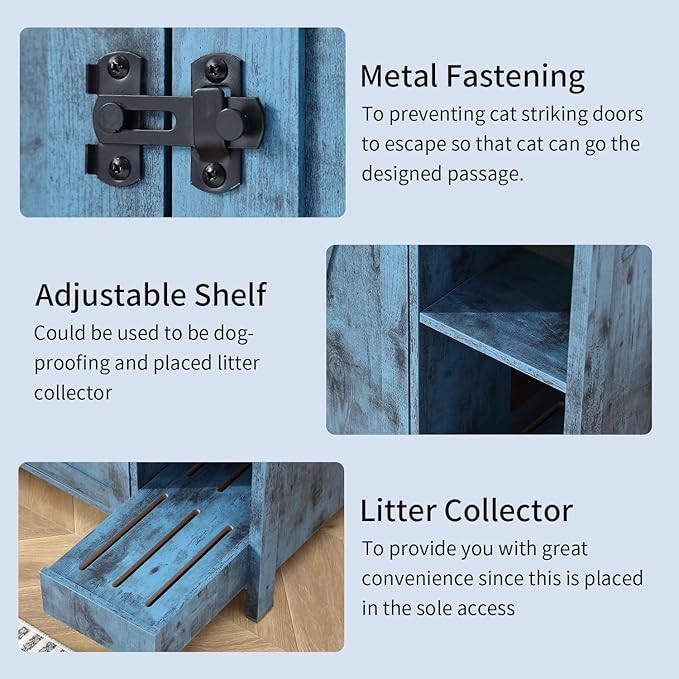 Cat Litter Robot Enclosure, Enclosure for self-Cleaning Litter Boxes,Adjustable Shelf for Dog Proof and Storage,Charging Station,Locks Added for cat,Large Indoor Cat House,Blue-Mewly Pet