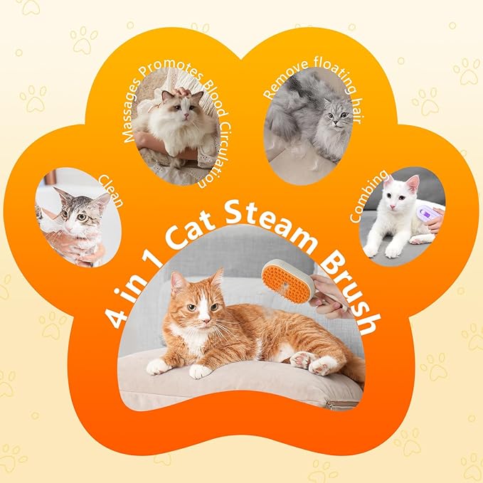 4-in-1 Cat Grooming Steam Brush, Pet Hair Shedding, Massage, Cleaning, Combing (white)-Mewly Pet