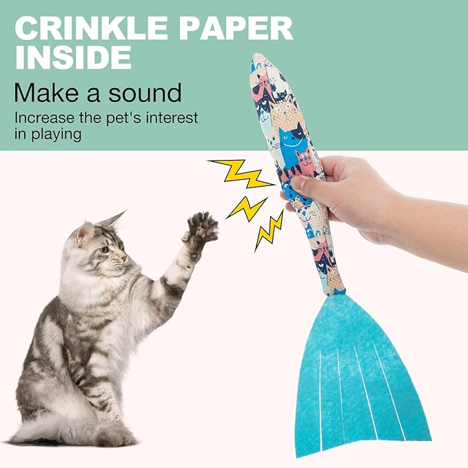 BINGPET 6 Pcs Catnip Toys for Cats,Interactive Cat Toy for Bored Indoor Kitten Adult Cats,Cat Fish Toy Filled with Natural Catnip,Cute Crinkle Cat Toy Kitten Toys Cat Chew Kicker Toy for All Breeds-Mewly Pet