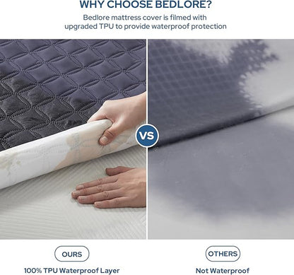 BEDLORE Waterproof Mattress Protector, Twin Size Noiseless Mattress Pad with Deep Pocket 6"-15" Depth, Soft Breathable Bed Mattress Cover Washable for Home, Bedroom, Hotel (Navy Blue)