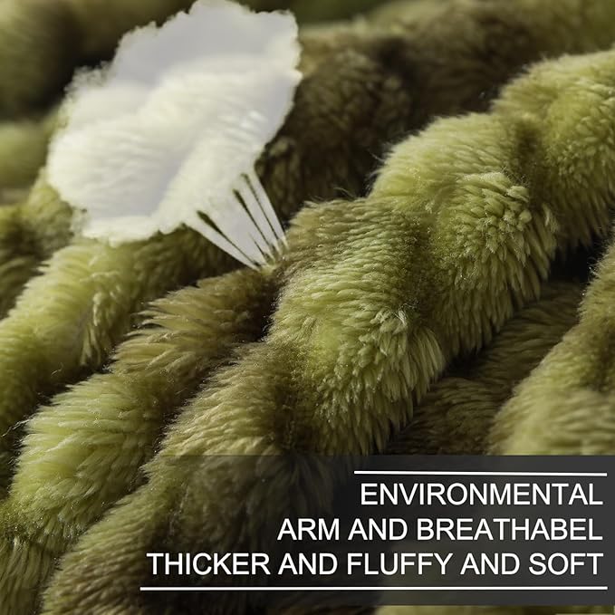 Richave Twin Size Fleece Blanket,Premium Lightweight Anti-Static 66x90 Inches 3D Clouds Stylish Jacquard Velvet Plush Bed Blanket for Twin/Twin XL Extra Long Bed, Tie-dye Olive Green
