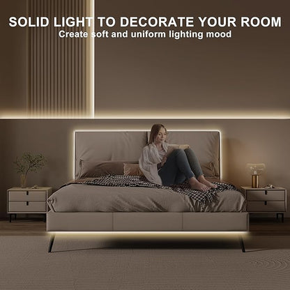 32.8ft COB Led Strip Light with Remote, 3000K Dimmable Bright Warm White Led COB Strip Light, White Continuous Led Strip Light for Mirror, Stair, Cabinet, Room