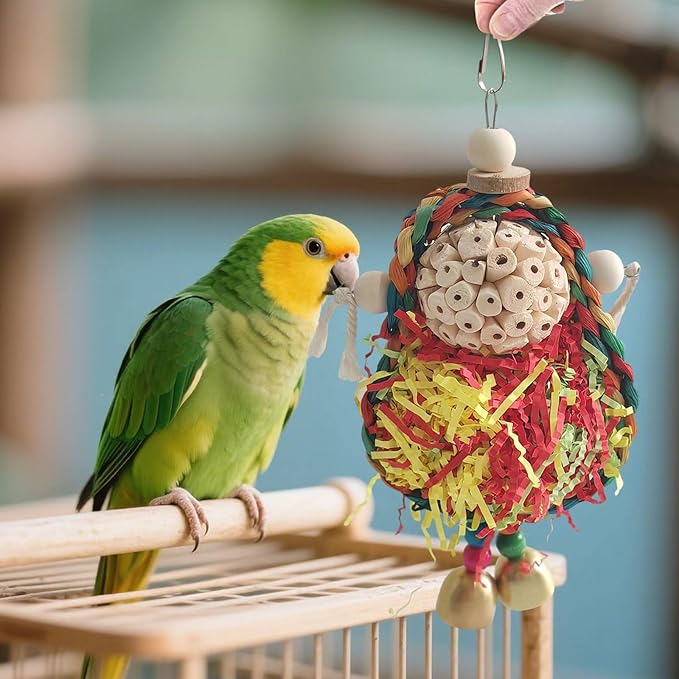 Parakeet Toys,Natural Sola Balls and Shredding Hanging Chewing Toy,2 PCS Small and Medium-Sized Parrot Toys, Bird Toys for Parrots,Cockatiels,Conures,Lovebird,Christmas Birds Toy-Mewly Pet