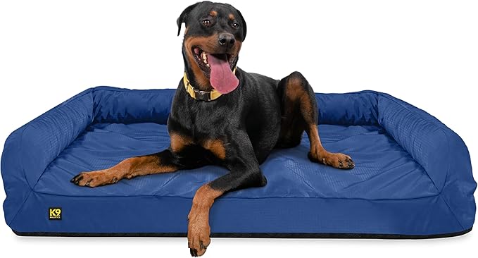 K9 Ballistics Tough Orthopedic X-Large Bolster Dog Bed - Washable, Durable and Water Resistant Dog Bed - Made for (XL) Big Dogs, 54"x38", Blue Quartz-Mewly Pet