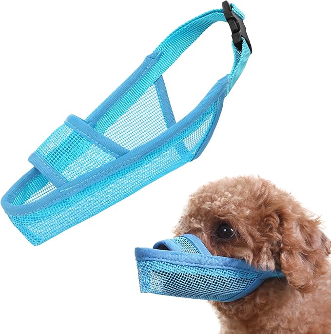 Crazy Felix Nylon Dog Muzzle for Small Medium Large Dogs Dachshund Beagle Poodle Labrador, Air Mesh Breathable and Drinkable Pet Mouth Guard for Anti-Biting Chewing Scavenging(XXXS, Blue)-Mewly Pet