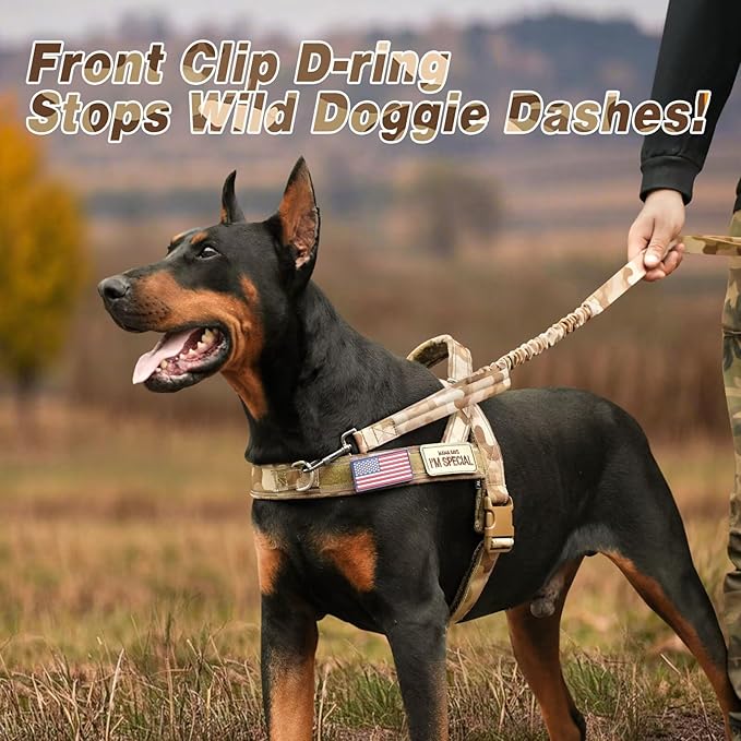 Forestpaw No Pull Dog Harness - Soft Flannel Padded Tactical Dog Vest Harness with Quick Release Buckle, Adjustable Reflective Pet Harness for Medium Dogs Walking Training,Brown Camouflage M-Mewly Pet