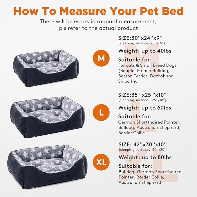 GASUR Large Dog Bed, Rectangle Washable Pet Beds, Orthopedic Dog Sofa Bed, Durable Pet Cuddler Anti-Slip Bottom, Soft Calming Sleeping Warming Puppy Bed (L (35"x 25"x 9"), Black)-Mewly Pet