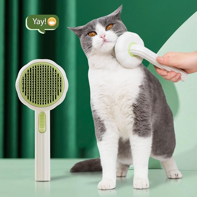Cat Brush Dog Brush with Release Button for Shedding, Self Cleaning Cat Comb Hair Brush for Indoor Cats, Dog Deshedding Brush Grooming Kit, Pet Supplies Hair Remover Tool-Mewly Pet