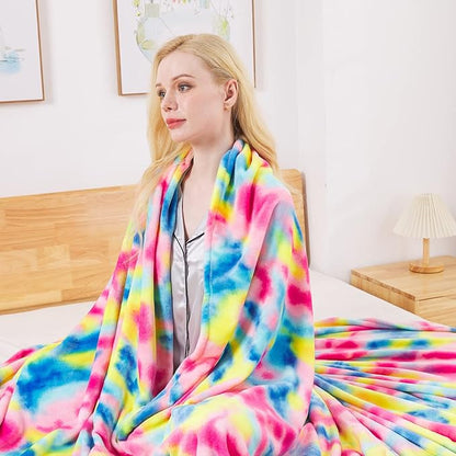 Flannel Colorful Blanket King Size for All Season - Premium Lightweight Anti-Static Super Soft Cozy Plush Rainbow Throw, Lightweight Microfiber Winter Warm Blanket 90" x 108"(Rainbow King)