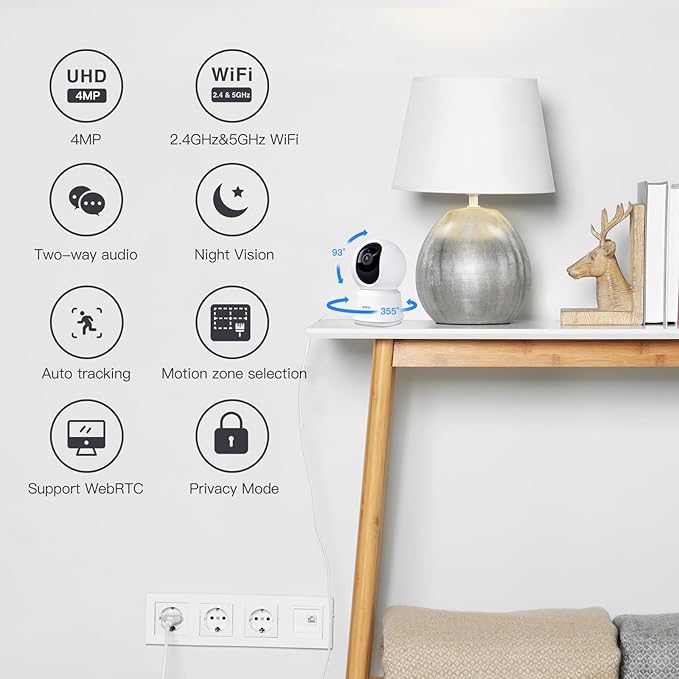 ARENTI 5G Indoor Security Camera, 4MP Pet Camera with Speaker for Dog/Cat, Baby Monitor with Phone App, Dual-Band WiFi, Auto Tracking, Super Night Vision, 2-Way Talk, Cloud & SD Card Storage(P2Q 2PC)-Mewly Pet