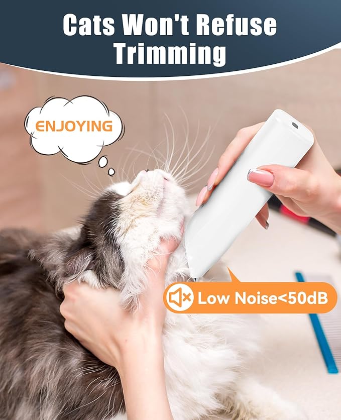 oneisall Pet Clipper for Cat Matted Hair, Pet Shaver for Cats Quiet Pet Clippers Waterproof Cordless Cat Clippers for Matted Hair Long Hair with Storage Bag (White)-Mewly Pet
