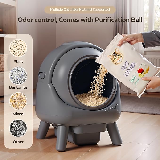 Self Cleaning Litter Box for Multiple Cats – Automatic Cat Litter Box with App Control, Odor-Free Waste Disposal, Dual Safety Sensors, Litter Bags, Grey-Qx2-Mewly Pet