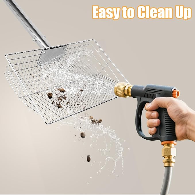 Chicken Poop Scooper with Stainless Steel Handle,24" to 68" Adjustable Length Chicken Coop Litter Scoop,4 in 1 Multifunctional Heavy Duty Litter Sifting Shovel Chicken Coop Accessories-Mewly Pet