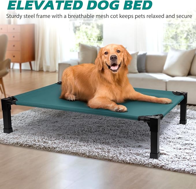 Heeyoo Elevated Dog Bed, Cooling Raised Pet Cot with Chew Proof Washable Breathable Mesh and Metal Frame, Portable Dog Cot Bed with No-Slip Feet for Outdoor or Indoor Use-Mewly Pet