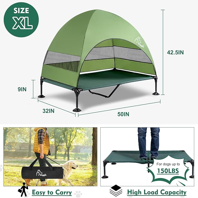 Upgraded Elevated Dog Bed with Canopy, Portable Raised Outdoor Dog Bed with Stable Anti-Slip Feet, Wider Shade Pet Bed Cot, Raised Dog Beds for Large Pets Camping, Indoor & Outdoor Use-Mewly Pet