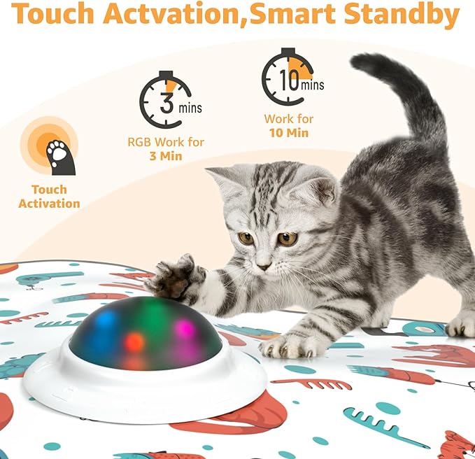 Interactive Cat Toys Rechargeable: Moving Concealed Feathers with Chime - Hide and Seek Toys,Touch Cat Kitten Toy Exercise Toys for Indoor Bored Adult Cats,White-Mewly Pet