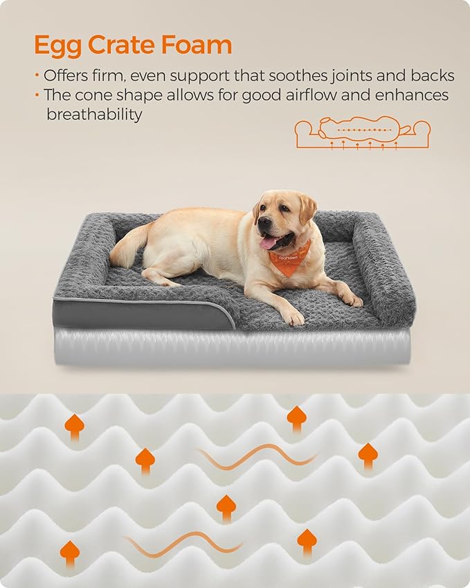 Feandrea Orthopaedic Dog Bed for Large Dogs, Waterproof Dog Sofa Bed with Removable Washable Cover, 36 x 27 x 6.5 Inches, Slate Gray UPGW252G02-Mewly Pet