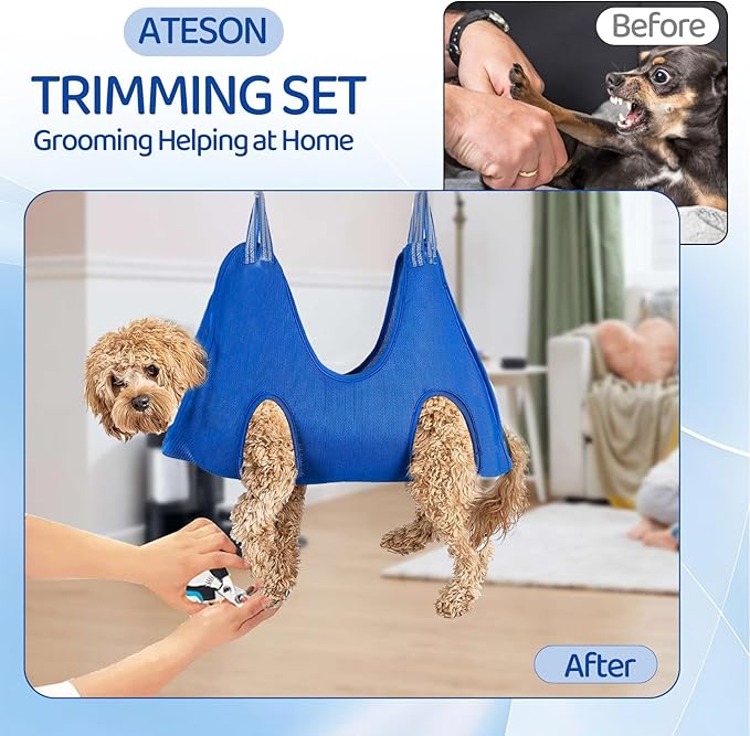 Dog Grooming Hammock for Large & Giant Dogs, Pet Grooming Sling with Nail Clippers, Trimmers & Scissors – Comfortable & Safe Grooming Harness for Stress-Free Nail Trimming for XXXL Dogs-Mewly Pet
