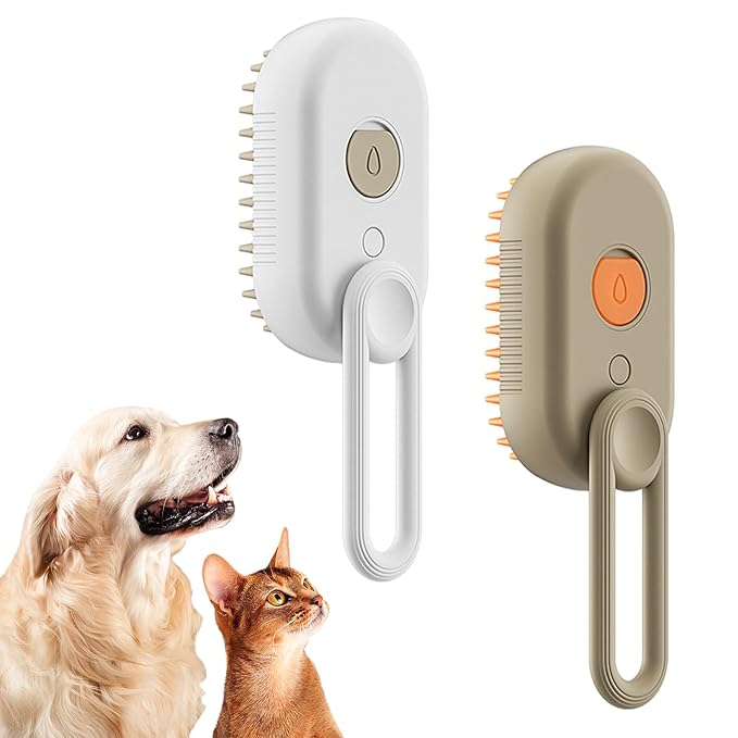 Steamy Pet Brush - Convenient Hair Removal, Easy Collection, Massage Function - Ideal Steam Brush for Cats! (White+Coffee)-Mewly Pet