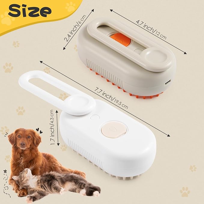 Cat Steam Brush, 3 in 1 Self Cleaning Steamy, Spray Silicone Massage Comb, Hair Removal Tool with Handle Multifunctional Grooming Brush for Cats Dogs-Mewly Pet