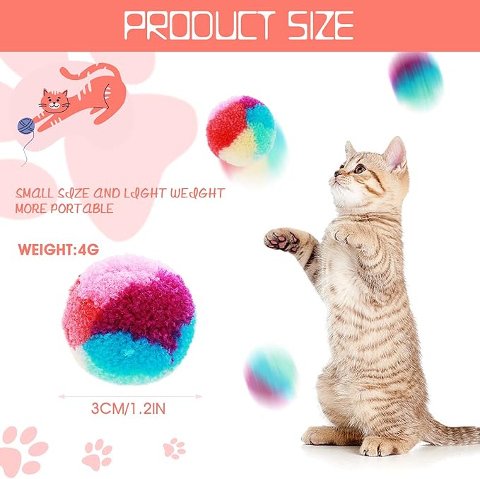 Rainbow Cat Toy Kit - 20PCS Soft Pom Pom Balls for Indoor Cat Play & Exercise-Mewly Pet